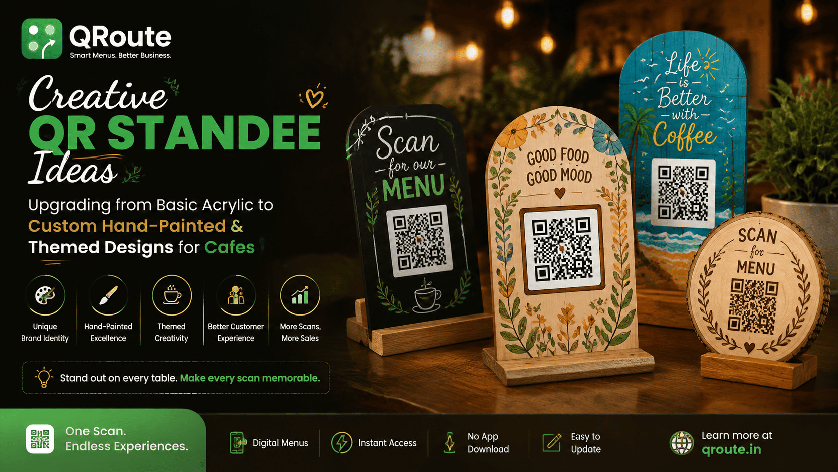 Creative QR Standee Ideas: Upgrading from Basic Acrylic to Custom Hand-Painted and Themed Designs for Cafes